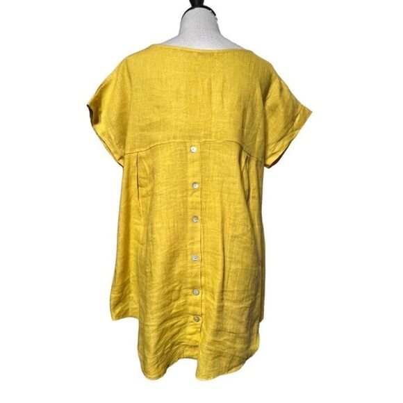 Terzo Millennio Italian Made Mustard Yellow Boxy Linen Top Small - Picture 3 of 4